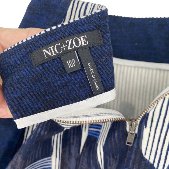 NWT NIC+ZOE 10P Pencil Skirt French Wine Bottle Print Navy Mid Rise Pinstripe - Picture 7 of 12